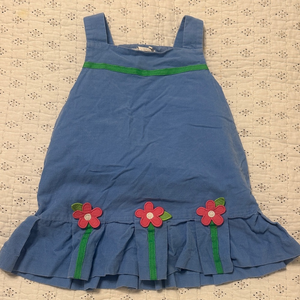 Florence Eiseman Blue Dress with Pink Flower Appliqués